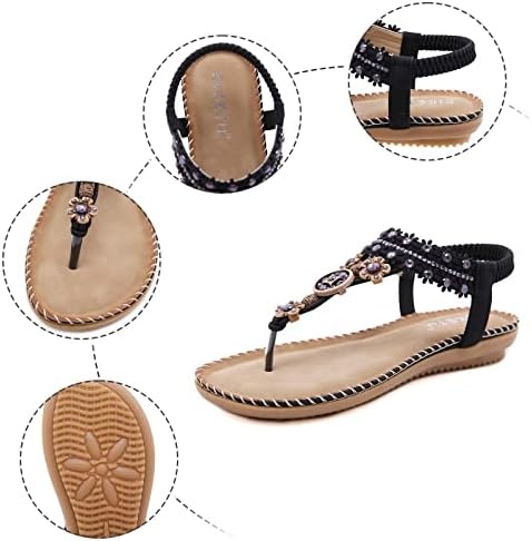 Sandale s remenom u obliku slova T, Ženske elegantne ljetne cipele s niskim klinom, ravne sandale, boemske japanke, sandale za plažu
