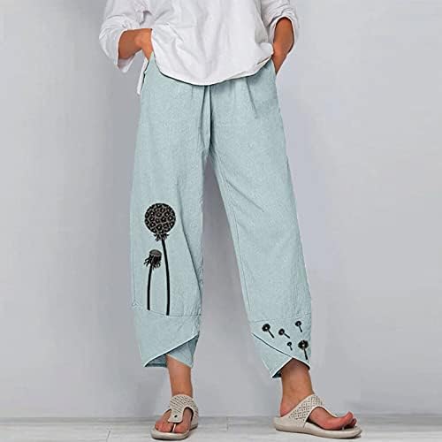 Ljetne Ležerne ženske hlače od pamuka i lana široke ravne hlače hlače za plažu visokog struka s džepovima udobne hlače