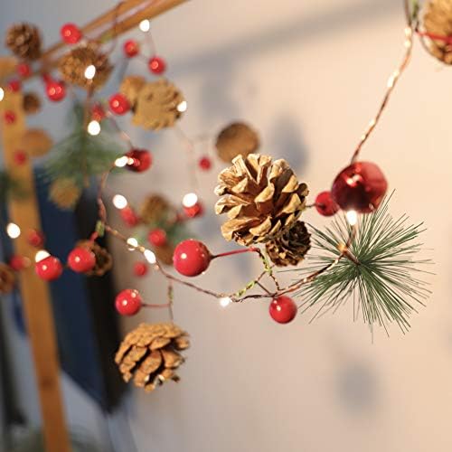 Miya Life Pine Cone Jingle Bell String Lights 6.5ft 30led borove podružnice Berries Garland s božićnim lampicama baterija koja upravlja