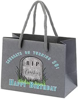 Poklon vrećice za 50. rođendan - Smiješne papirnate poklon vrećice s ručkama užeta za žene muškarce - RIP četrdesete - siva - mala