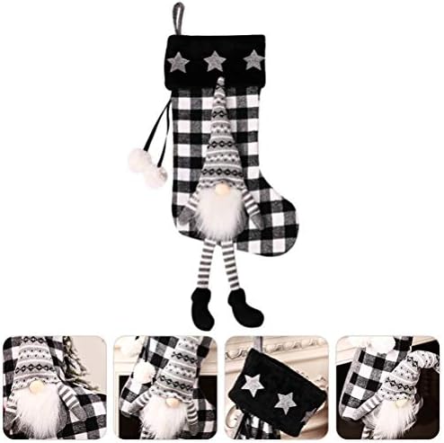 Božićne čarape sa švedskim ukrasima patuljaka crno-bijele karirane božićne čarape za božićni kamin uradi sam viseći ukrasi za božićno
