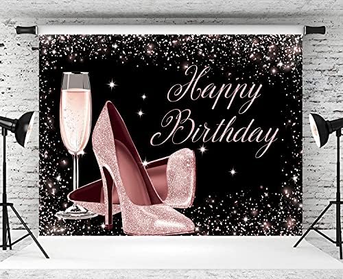 Pozadina šljokica od ružičastog zlata Sretan rođendan Visoke potpetice čaša šampanjca pozadina za fotografiranje odraslih žena ukrasi