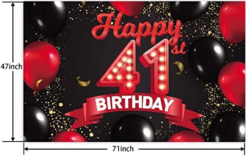 Sretan 41. rođendan, crveni i crni natpis, pozadinski ukrasi, baloni, tematski dekor za djevojčice, žene, princeze, 41 godina, rođendanska