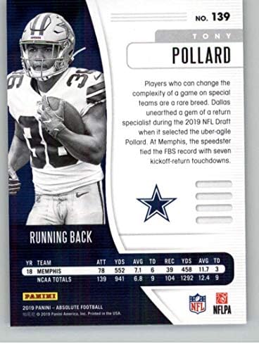 2019 Apsolutno 139 Tony Pollard RC Rookie Dallas Cowboys NFL nogometna trgovačka karta