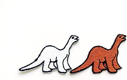 Set od 2 sićušnih. Mini Brachiosaurus Dinosaur smeđi bijeli dinosaur Slatki crtani logotip zakrpe šivanje željezo na vezenim applique