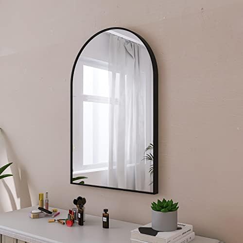 Lučno zidno ogledalo od 24 26 u okviru od aluminijske legure, crno lučno ogledalo za kupaonicu, spavaću sobu, dnevni boravak