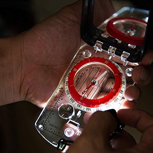 WJCCY Svjetlosni flip kompas s ogledalom LED svjetlo vodootporno za planinarenje planinarenje Navigacijsko orijentaciju vanjskog kompleta