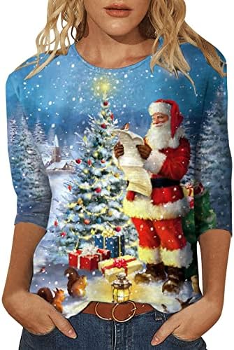 Flekmanart žene ružni božićni pulover okrugli vrat treniske 3d tiskani vrhovi labavi dugi rukav ružni božićni džemper bluza