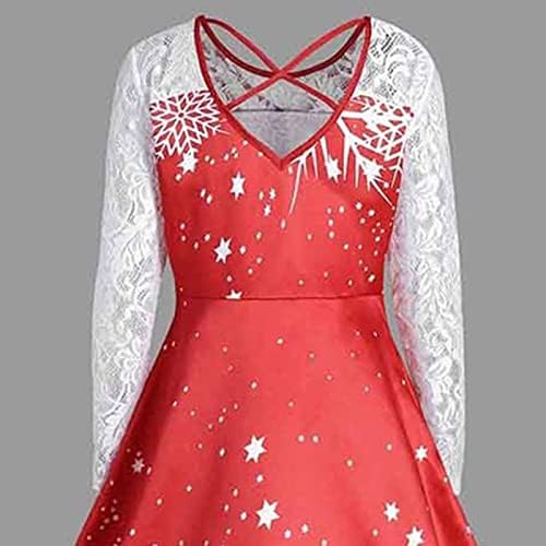Djed Mraz grafička haljina za žene vintage 1950 -ih cvjetna čipkasta haljina dugih rukava rockabilly swing maturalna haljina