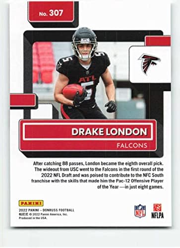 2022. Donruss ocijenjeni novajlija 307 Drake London ocijenjena rookie NM-MT Atlanta Falcons Football Trading Card NFL