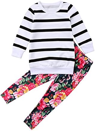 Modna djeca mališana djevojka dugih rukava tunika gornja haljina+cvjetna hlača odjeća proljetna jesenska odjeća