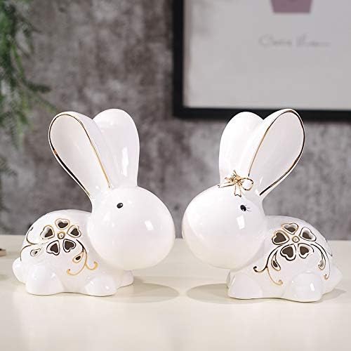 Zamtac Moderna bijela slatka crtića par zečevi mali keramički ukras ukrasa za uređenje domaćeg zeca porculanske figurice za svadbene