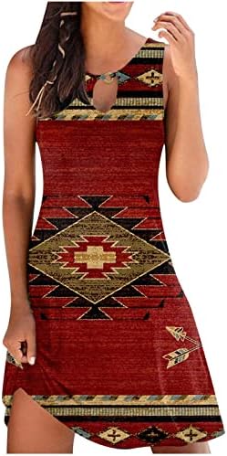 Ženska ljetna haljina 2023 Vintage haljina s printom zapadnog stila geometrijska tunika boho haljina s dekolteom bez rukava ležerna