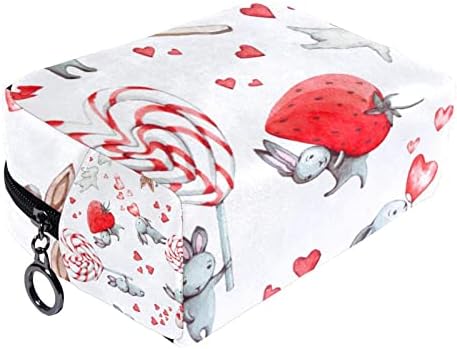 TBOUOBT Torba za šminku Travel Kozmetičke torbice torbice torbice s patentnim zatvaračem, Valentinovo zeko sa srcima jagoda