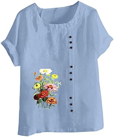 Bluze od posteljine za djevojčice za djevojčice cvjetna grafika s kratkim rukavima Plus Brunch Top majice Women Kis Ki