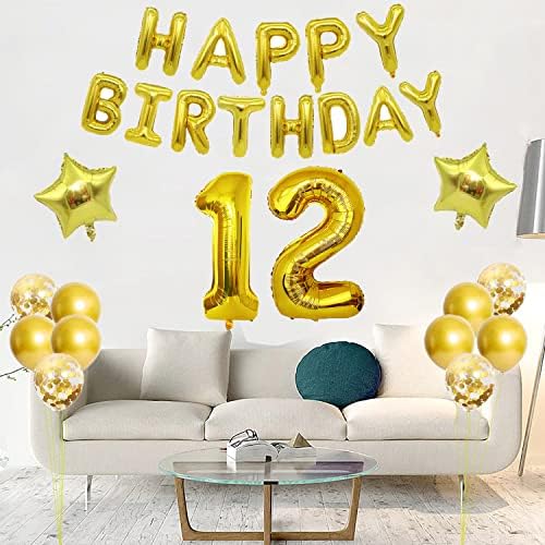 Zlatni broj 12 rođendanski baloni set - 32inch broj 12 Balloon Star Folija Mylar Confetti Latex Balloon za dječake djevojčice 12. rođendana