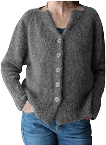 Ženske ležerne džempere jakna Notch V-izrez gumb Dolje Košulja Otvorena prednji kaput s dugim rukavima obična pletena topla odjeća