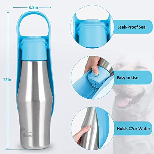 Prijenosna boca za vodu za pse-putna boca za vodu za pse od nehrđajućeg čelika s pojilicom, nepropusni dozator za pse za aktivnosti