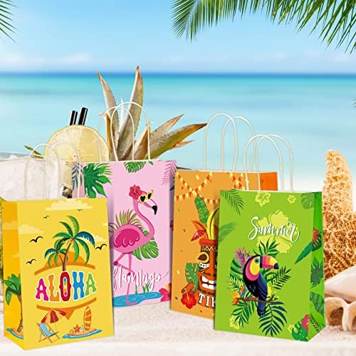WHILINE 24 PACK HAVAIINSKE TROPIČKE TOBE s ručkama šarene aloha papir Dobre torbe Summer Vibes zabave za zabavu za torbe za havajsku