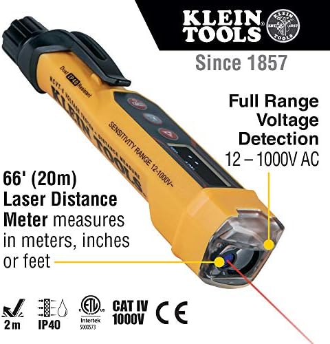 Beskontaktni voltmetar od 9-6, 12-1000V AC ručka s ugrađenim laserskim mjeračem udaljenosti, led i zvučnim alarmom, džepnom stezaljkom