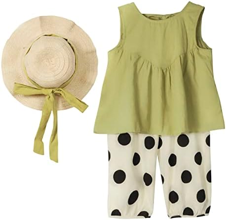 Balatale Toddler Odjeća za djevojčice kravata straga na rukavu na rukavu + polka dot hlače zadužene sa sunčanim šeširom 3pcs ljetni