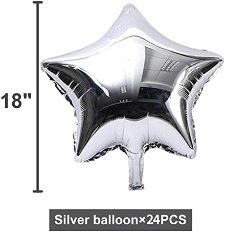 24 PCS 18 Silver Star Balloons folijski baloni Mylar Balloons za tuširanje za bebe, otkrivanje spola, vjenčanje, čarobni maturalni