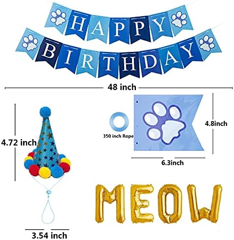 Tcboying mačka rođendan, mačka rođendanska djevojačka kape šal, zastave balon sa slatkim psećim rođendanskim zabavama ukrasi