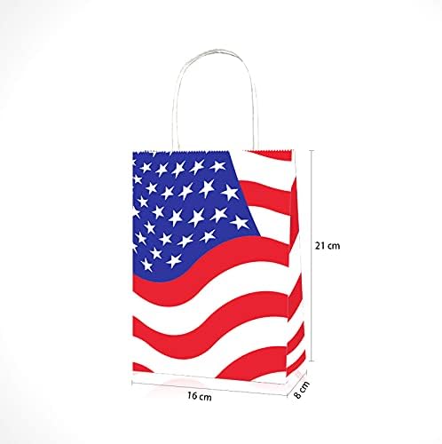 12 komada papirnate vrećice s američkom zastavom s ručkama zastava domoljubne zvijezde torbe s američkom zastavom za memorijalnu torbu