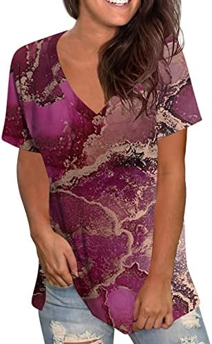 Ženske ljetne vrhove labave v vratne majice y2k casual haljina havajske bluze kratke rukave 3d mramorni tekstura tiskane majice