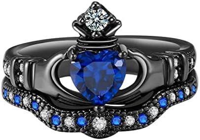 Popularna dama drži safirne prstenove s krunom u obliku srca, pribor za nakit, darove veličine 5 do 12 prstenova, veličina 8 za tinejdžere