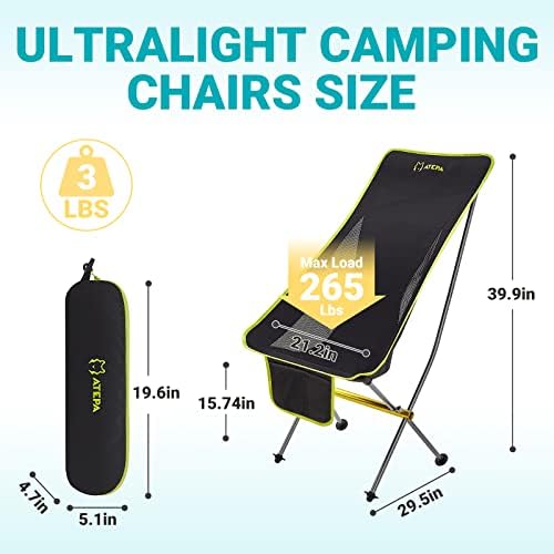 Atepa lagana kampiranje stolica Ultralight High Back sklopiva stolica za kampiranje s džepnim i nosačem kompaktni kamp za ruksak za