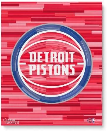 Galerija logotipa Detroit Pistons 16 x 20 zamotana je ukrašena Giclee - originalna NBA umjetnost i otisci