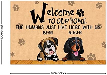 Dobrodošli u naš dom, ljudi samo žive ovdje s nama, prostirka za vrata s personaliziranim imenom psa, otisak pseće šape, kuhinjska