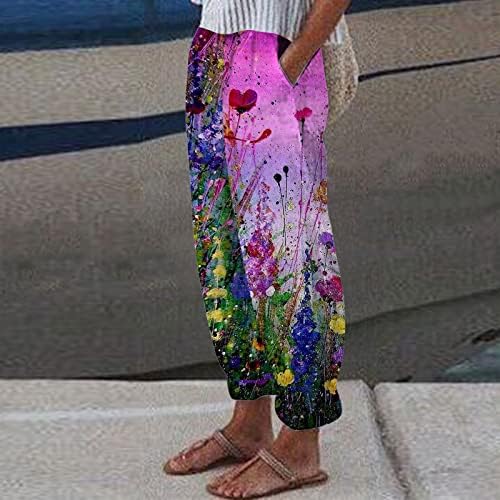 Pamučne lanene hlače ženske ljetne casual Capri hlače s džepovima udobne hlače za plažu visokog struka Harem hlače od maslačka