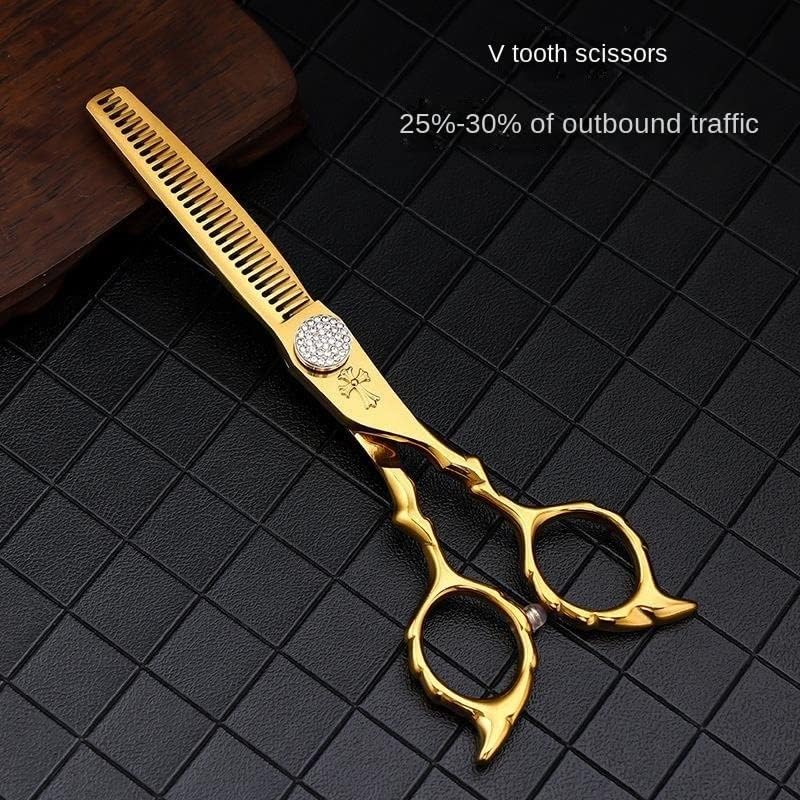 Škare za rezanje kose, 6,0 inčni profesionalni japanski brijačni frizeri Škare Zlatne zube Ravne škare škare Bands Slaning Scissors
