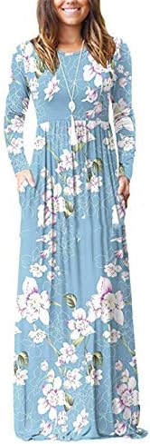 Adongnywell ženske casual cvjetne cvjetne maxi haljine s džepovima tiskaju dugi rukav labave haljine