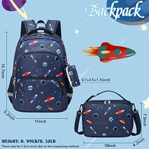 Paket torbi za ruksake za dječake, dječja školska torba s tiskom svemirske rakete, 15,7-inčna torba za knjige s više džepova, izolirana