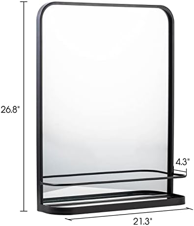 Vasuhome Crno ogledalo u kupaonici s policom - kupaonica isprazno ogledalo s metalnim okvirom sa zaobljenim uglovima - 26,8 x 21,3