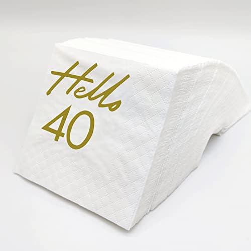PARKBLISS 40. rođendana koktela salvete, 100 pakiranja Zlato Oprez 40 godina za rođendan, jednokratni papir napitak koktele salvete