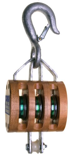 9.003.6-inčna troslojna drvena školjka s kružnom labavom kukom, nosivost 3.200 lbs, kabel 3/4 inča, remenica 3-1 / 2 inča