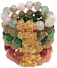 3 kom. ručno izrađene šarene kamene perle Feng Shui pi Hsu, podesivi set elastičnih narukvica koje privlače bogatstvo i sreću, podebljani