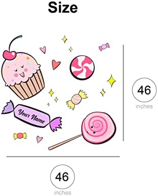 Crtani film nasmijani kolač, lizalica i bomboni na djevojčici prilagođeni naziv zidne naljepnice ili ukras prijenosnog računala - Personalizirajte