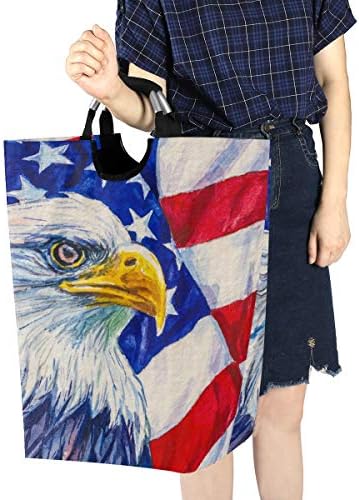 Sklopiva košarica za rublje s logotipom, sklopiva košarica za rublje-Ćelava Američka zastava velika torba za odjeću u kupaonici Vodootporna