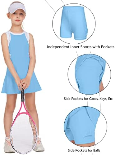 Hopeac Youth Girls Teniske haljine Golf Shortske haljine bez rukava za rukavice s džepovima s kratkim hlačama