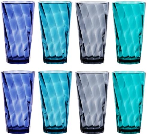 16-dijelne američke akrilne plastične čaše od 16 komada u 4 boje od 8 komada: ledene šalice za piće od 14 unci i šalice za vodu od