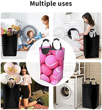 Vruće ružičaste teniske loptice 50l kvadratna torba za odlaganje prljave odjeće sklopiva / s ručkom za nošenje / pogodna za kupaonicu,