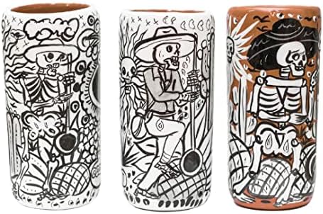 Set od 3 čaše, autentične meksičke oslikane čaše za tekilu, izrađene u Meksiku od strane obrtnika, savršene za piće, ukrašavanje i