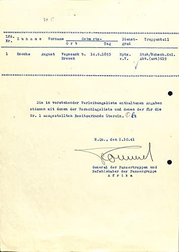 General Erwin Rommel potpisao 1941. Drugog svjetskog dokumenta JSA LOA