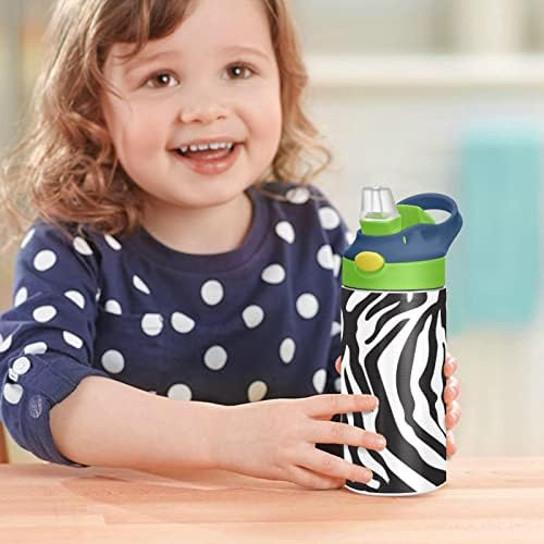 Kigai zebra Print Kids Boca s vodom s slamnastim poklopcem, BPA Free, 12oz od nehrđajućeg čelika vakuum izolirana i izolirana tikvica