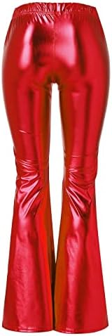 Ženske sjajne metalne hlače s visokim strukom Rastemljive rastezljive hlače za noge s dnom.